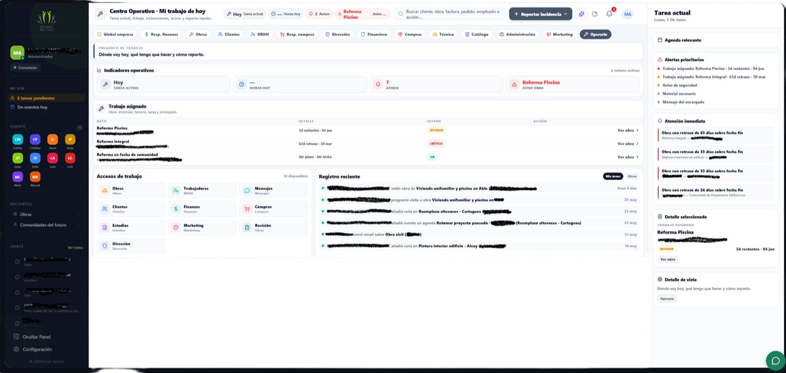 The daily operations dashboard of the web ERP Miguel built in Rork