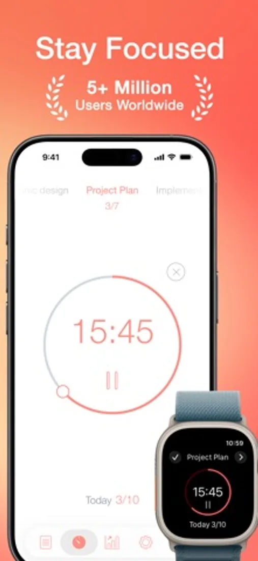 The current App Store screenshot of a focus timer app: modern 2024+ store art