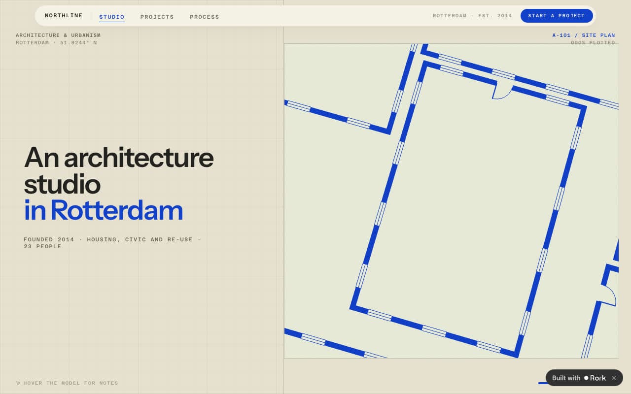 Northline architecture studio website with an interactive site plan