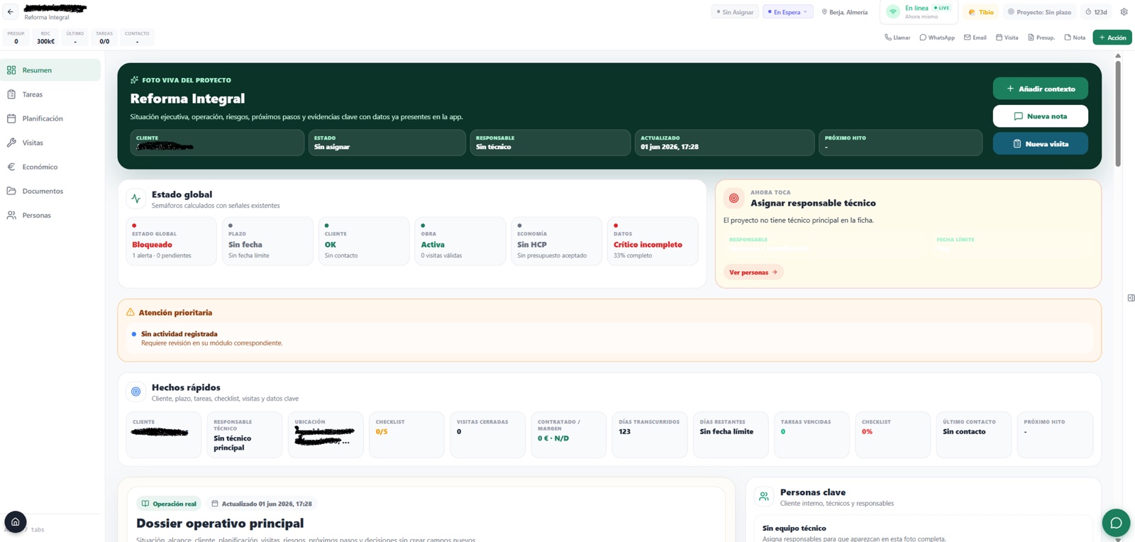 A live project view inside Miguel's Rork-built web ERP